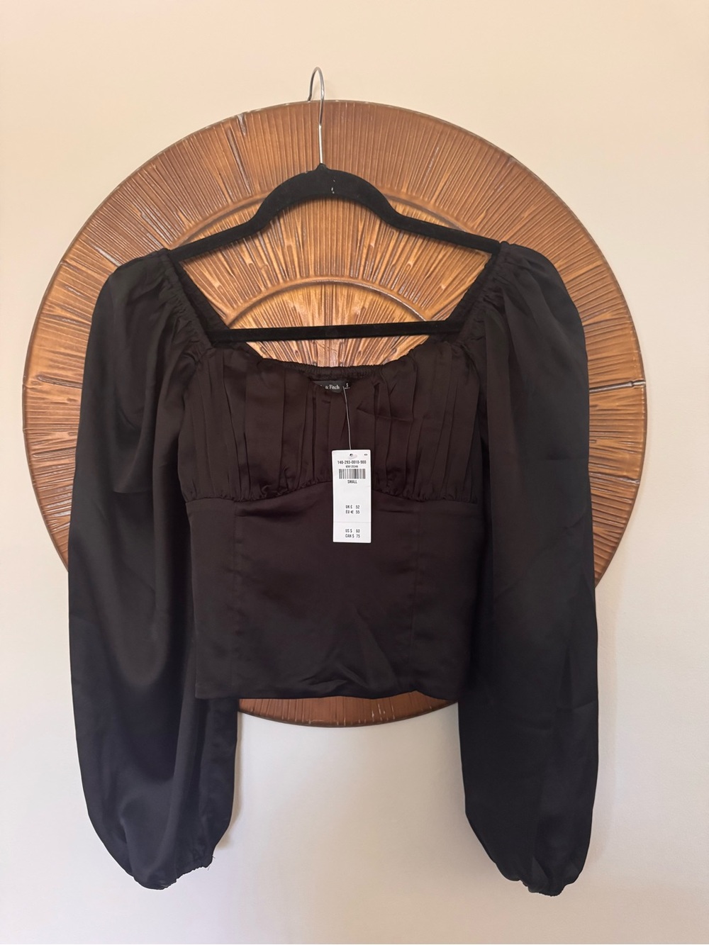 NEW WITH TAGS | Abercrombie & Fitch | Black Square-Neck Puff Sleeve Silk Blouse